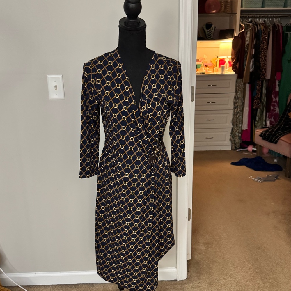 Chárter Club Black and Gold Geometric Pattern Dress